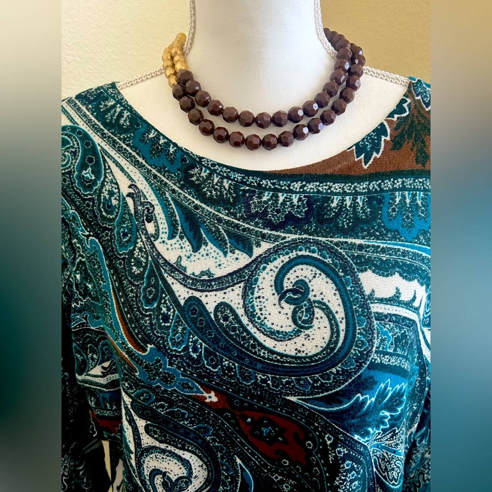 CHICO size 3 ladies knitted artsy design top round neck with 3/4 sleeves